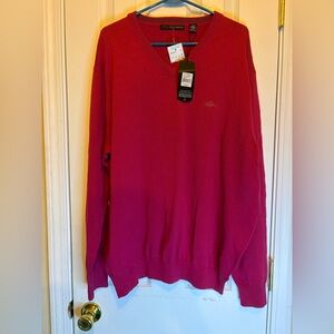 Greg Norman Sweater Mens🧔🏻‍♂️V Neck Red Tapered Hem Pullover Golf Long Sz XXL
